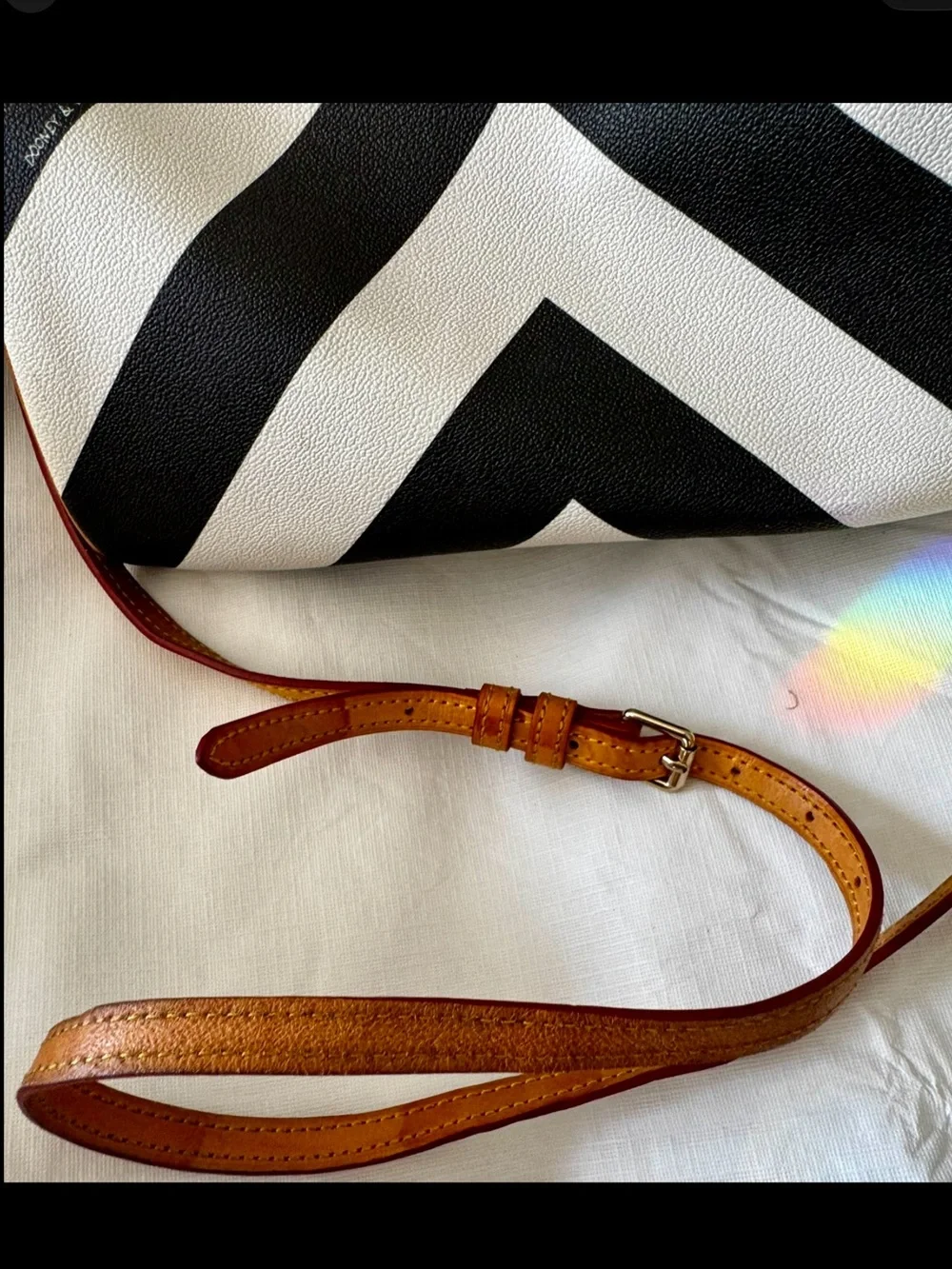 Dooney & Bourke Black & White Chevron Canvas Leather Zip Tote Hand Shoulder Bag